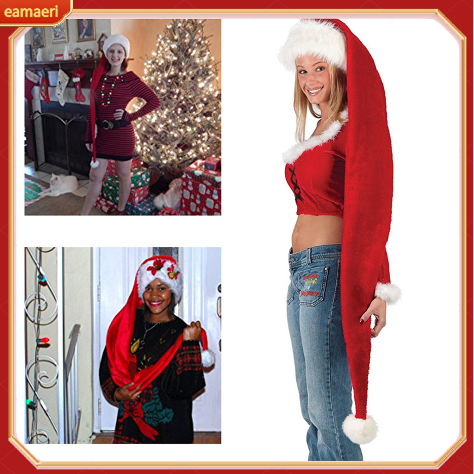 Christmas Santa Hat Ultra Long Plush Ball Decor Thick Keep Warm Anti-slip Red Festive New Year Party Cosplay Photo Porp Holiday Headwear ราคา 288 บาท*ส่งฟรี