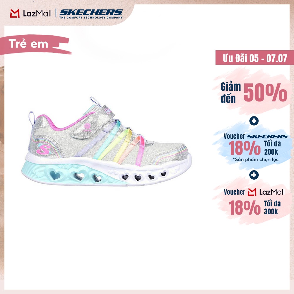 [Chỉ 3.7 - Voucher Skechers 15% + Voucher Lazada 18%] Giày Thể Thao Bé Gái Skechers S-Lights Flutter Heart Lights Rainbow Bestie - 303252L-SMLT