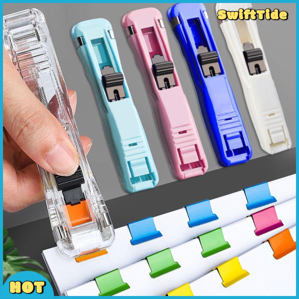 SWIFTTIDE Không dấu vết Dụng cụ đẩy kẹp Có thể tái sử dụng Đẩy tay Kẹp giấy Chất lượng cao loại Máy dập ghim tài liệu Quà tặng sinh viên