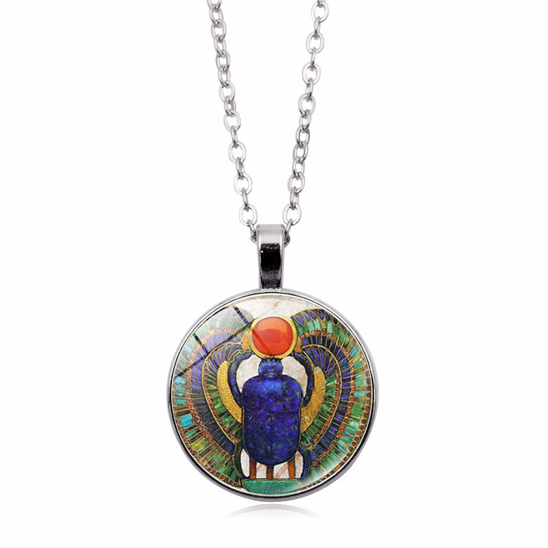 Egyptian Scarab Time Gemstone Pendant Necklace Womens Versatile Accessories Retro Sweater Chain Jewe