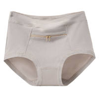 Women Underwear Anti-theft Zipper Pocket High Waist Seamless Stretch Breathable Cotton Middle-aged Mom Grandma Brief Panties Underpants