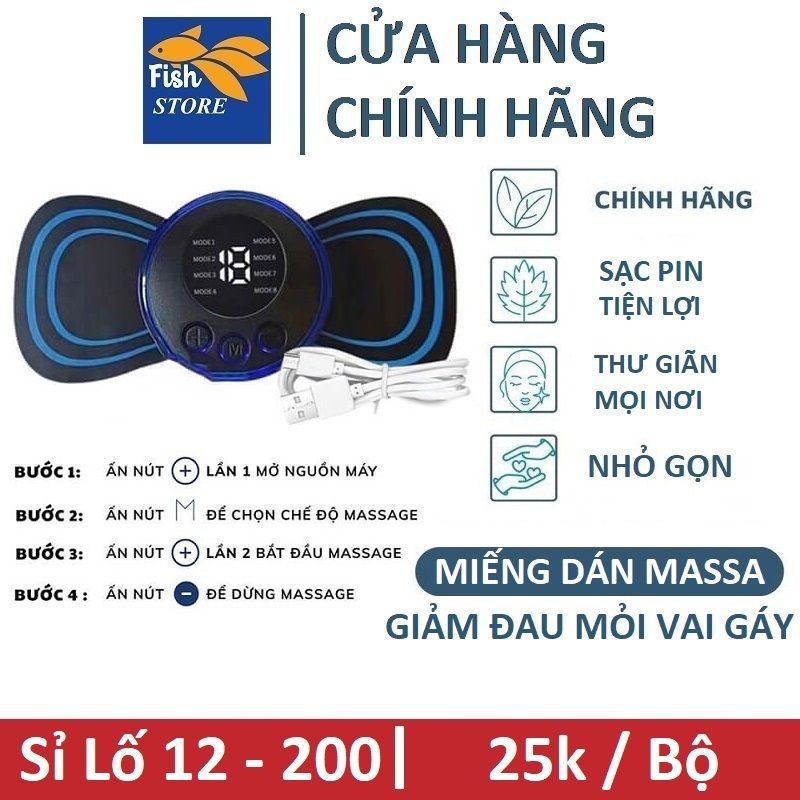 Miếng Dán Massage Xung Điện EMS Tích Hợp 6 Chế Độ, Giảm Nhức Mỏi Cổ Vai Gáy Hiệu Quả, Thư Giãn Cơ