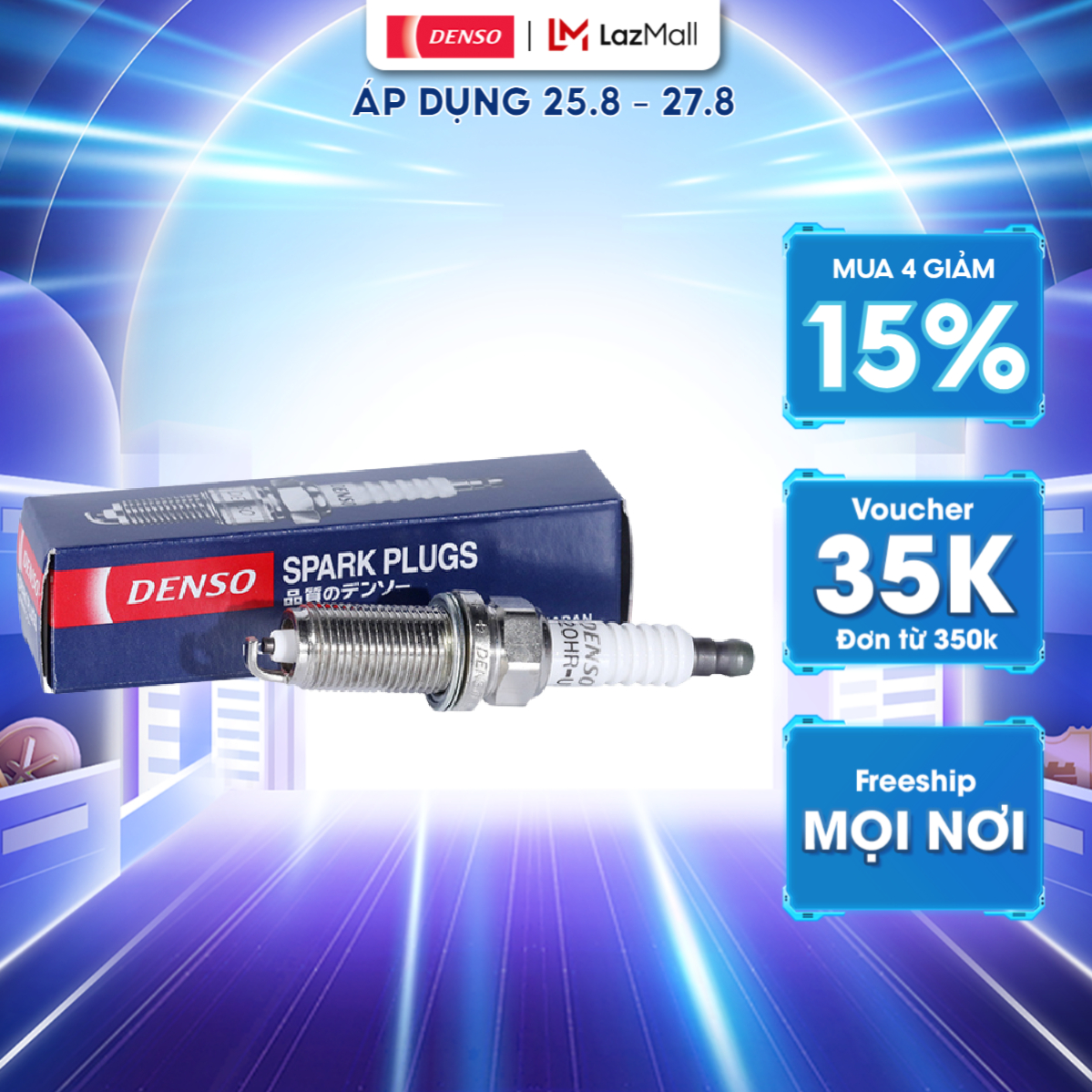 Bugi ô tô denso k20hr-u11, điện cực niken tiêu chuẩn, dùng cho nhiều hãng xe, mã jk267700-2880