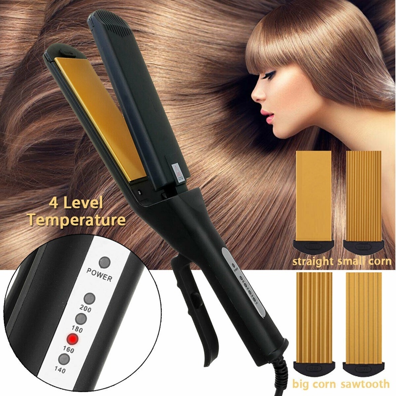 US Plug 220V 4 in 1 Replaceable Ceramic Hair Curly Hair Straight Iron Flat Iron Crimped Hair Iron cao cấp