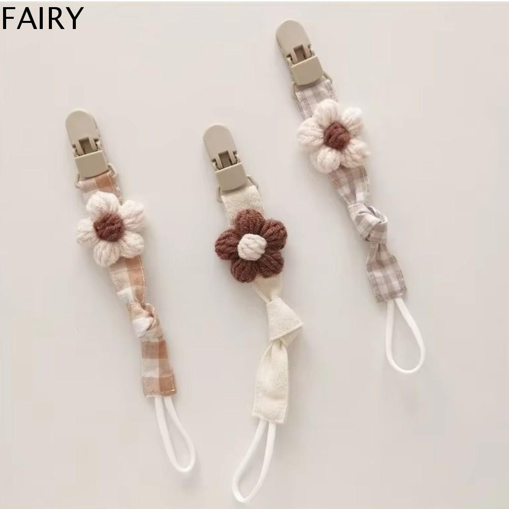 FAIRY Kẻ sọc Giá đỡ núm vú giả hình bông hoa Nhựa Dễ thương Dây giữ núm vú giả cho bé Dễ thương Chống rơi Kẹp núm vú giả thêu Trẻ sơ sinh