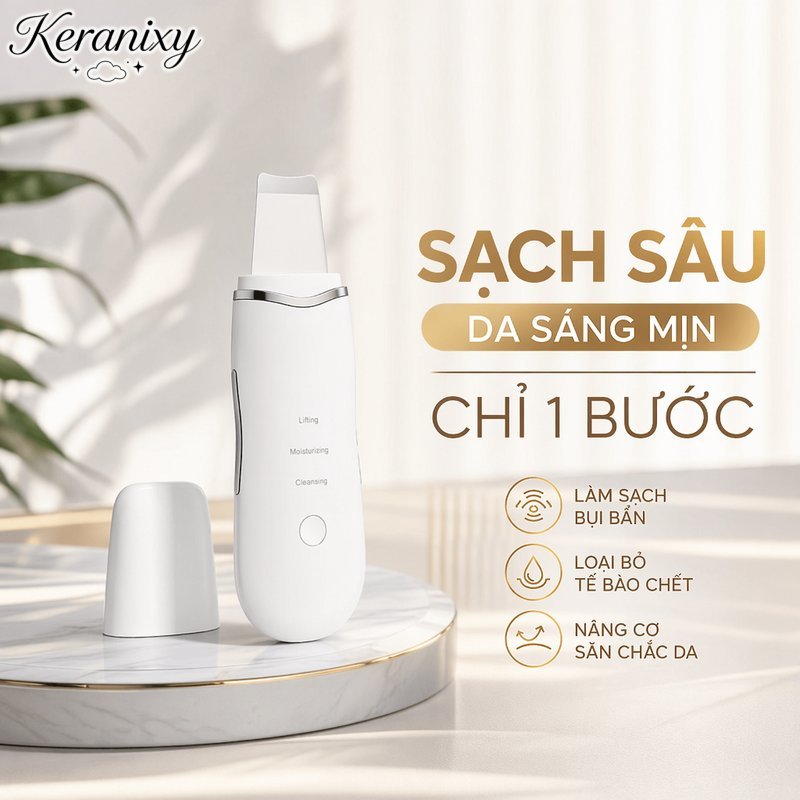Keranixy Máy sủi da siêu âm máy tẩy tế bào chết dụng cụ làm sạch mụn đầu đen rung siêu âm sạc usb nhỏ gọn chăm sóc da tại nhà