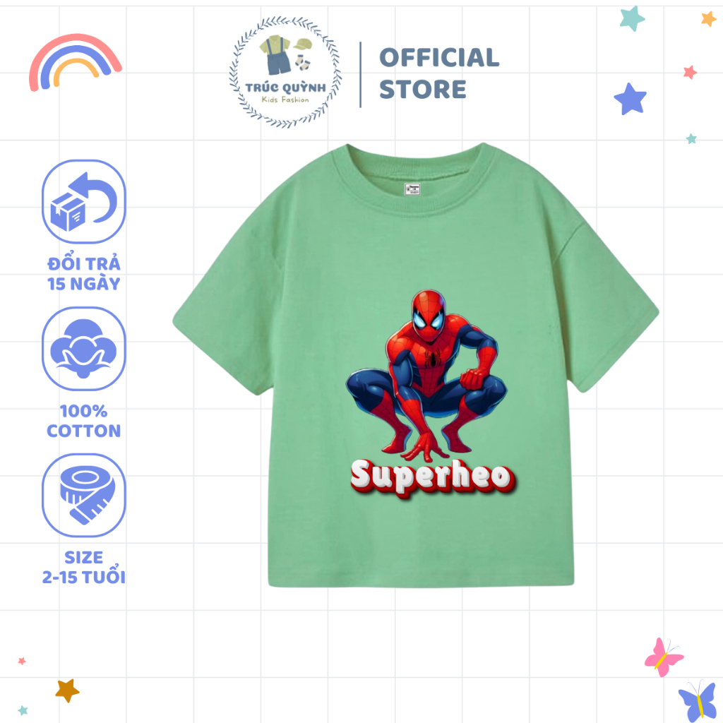 Áo thun cho bé Trúc Quỳnh Kids in hình spiderman size từ 12-52kg 100% cotton mềm mịn, mặc mát - MSP58 - 2