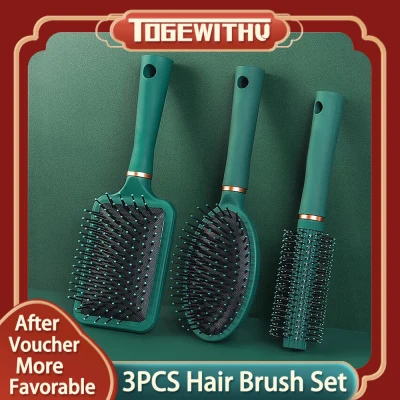 3 PCS Hair Brush and Comb Set Round Brush Massage Paddle Brush Detangle Hair Brush Cushion Hair Combs Wet Dry Brush for Women Men Hair Styling