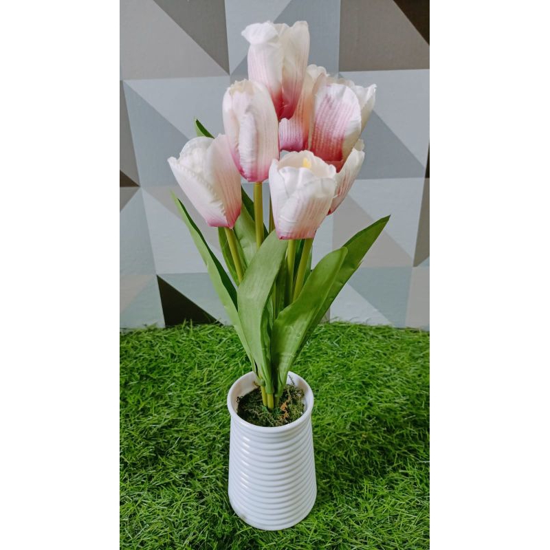 Set bunga tulip artifisial dengan pot melamin ulir 35