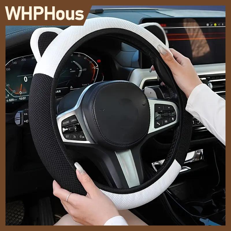 WHPHous Phim hoạt hình tai mèo tay lái xe ô tô chống trượt phù hợp với nhiều loại xe hơi thấm mồ hôi thoáng khí chống mài mòn chống trượt