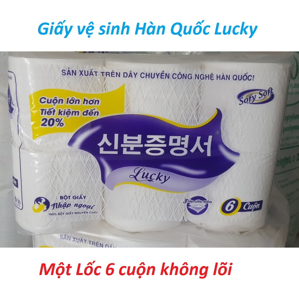 Giấy vệ sinh cuộn Lucky (6 cuộn -hàn quốc 3 lớp) loại tốt