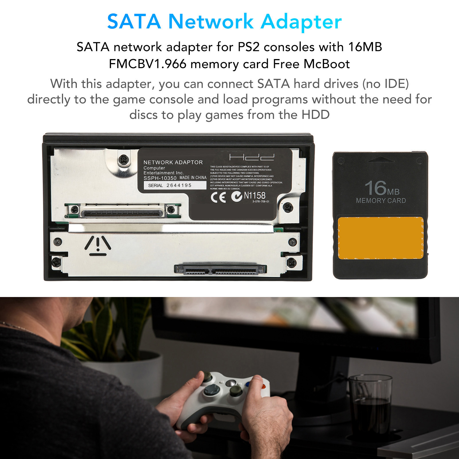 Giao Diện SATA Bộ chuyển đổi mạng HDD ổ cứng Cho Sonyps2 Với 16MB FMCB v1.966 Thẻ Nhớ McBoot HDD Ổ Cắm phích cắm dụng cụ kết nối Không Có IDE 2.5 3.5Inch