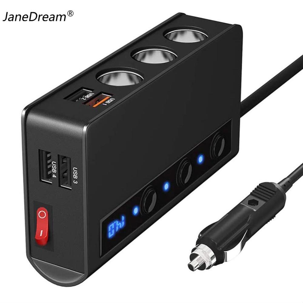 Bộ Chia Nguồn DC 12V/24V 3 Ổ Cắm 180W Cho Xe Hơi Với Bộ Sạc USB 4 Cổng-INTL
