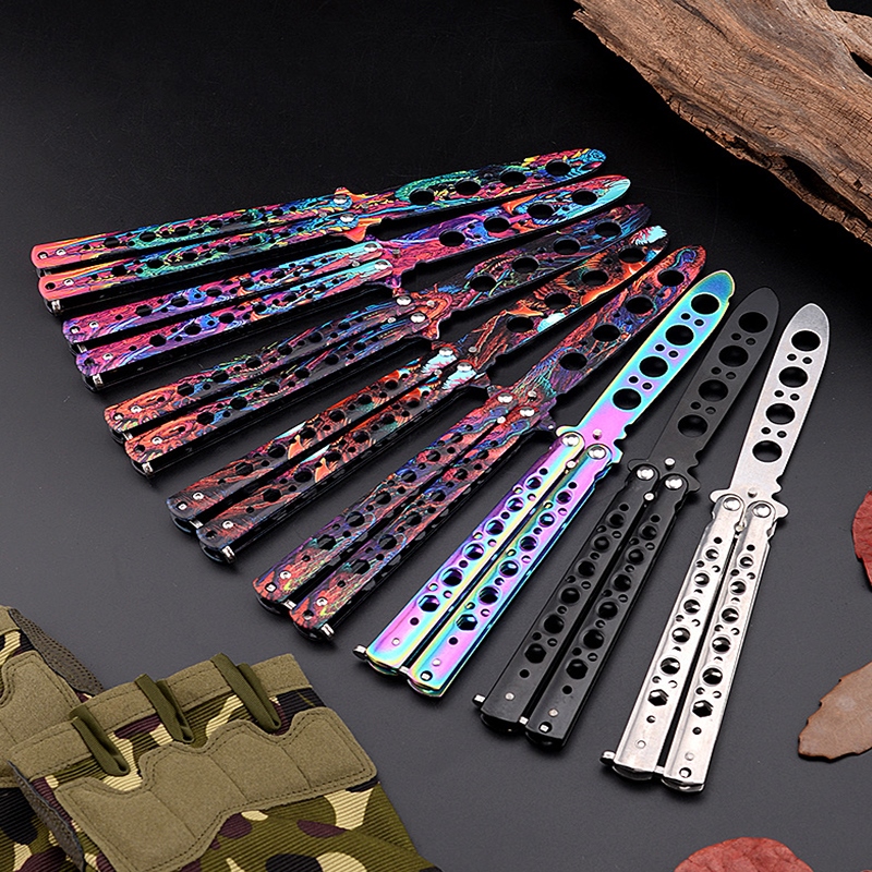 【YF】 New Portable Folding Balisong Trainer Steel Practice Training for Games