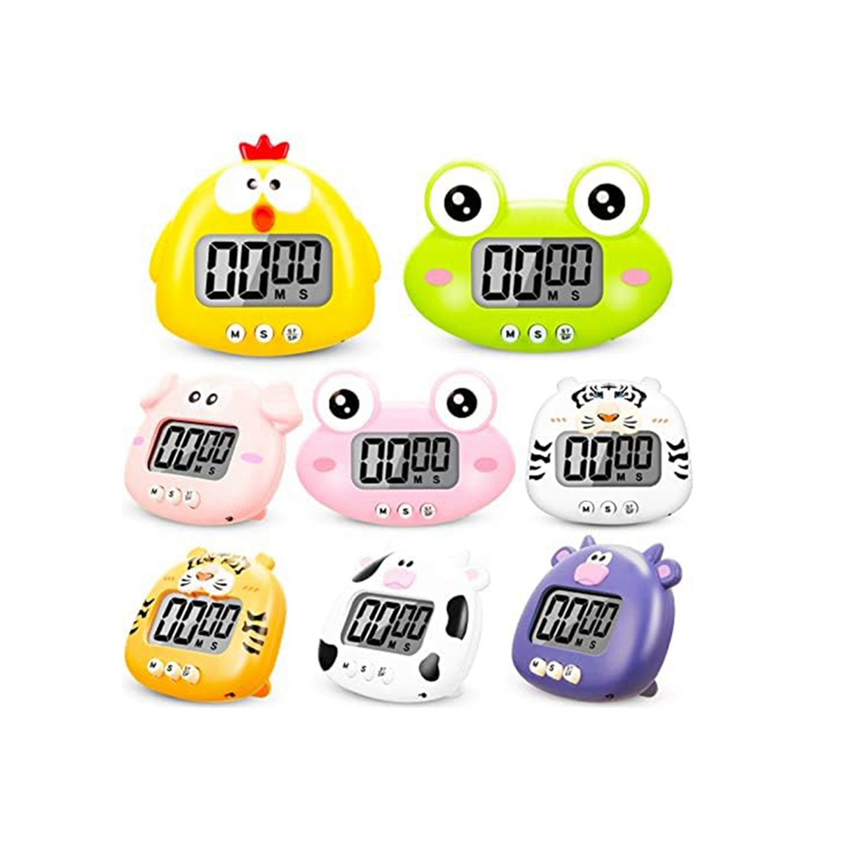 (BAPQ) 8 Pieces Cartoon Digital Kitchen Timer Magnetic Timer Visual Timer For Kitchen Classroom