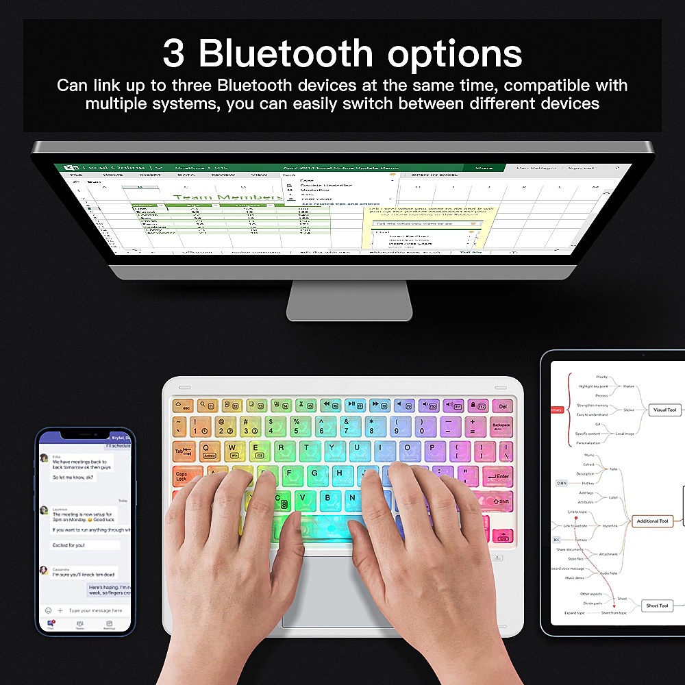 Bàn phím không dây bluetooth GOOJODOQ đèn LED RGB thích hợp cho điện thoại