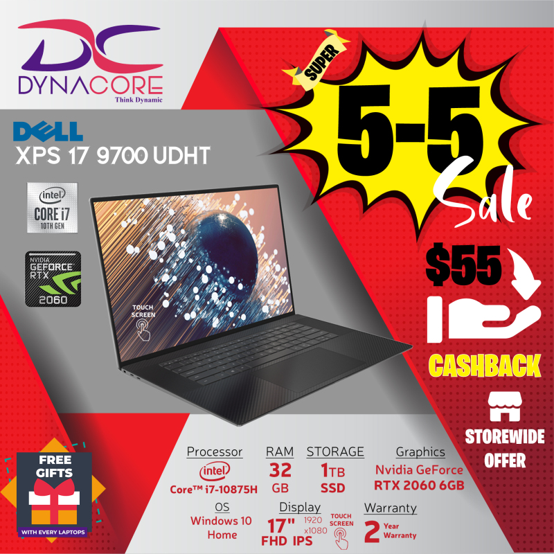 【READY STOCK 】DYNACORE - DELL XPS 17 9700 Laptop Intel® Core™ i7-10875H | 32GB RAM | 1TB SSD | GeForce RTX™ 2060 | 17.0 UHD+ (3840 x 2400) InfinityEdge Touch | 2 YEARS WARRANTY BY DELL