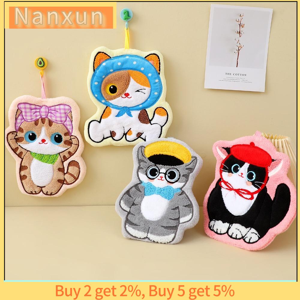 NWSJ Mèo dễ thương Khăn tay Mềm mại Lông cừu san hô Khăn tắm Phim hoạt hình Dày lên Khăn tay nhà bếp và nhà vệ sinh