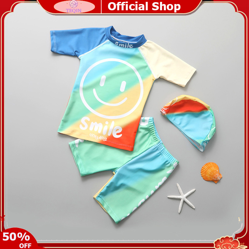TEQIN IN stock 3pcs Boys Split Swimsuit Quick-drying Sunscreen Long Sleeves Swimwear Trousers Bathing Suits For 3-12 Years Old Kids ราคา 214 บาท*ส่งฟรี
