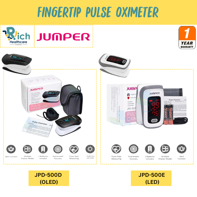 Jumper Fingertips Pulse Oximeter เครื่องวัดออกซิเจนปลายนิ้ว รุ่น JPD-500D (OLED) / JPD-500E (LED) [ประกัน 1 ปี] ราคา 450 บาท*ส่งฟรี