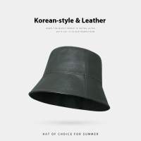 FED Korean Style Leather Bucket Hat for Summer Fashion