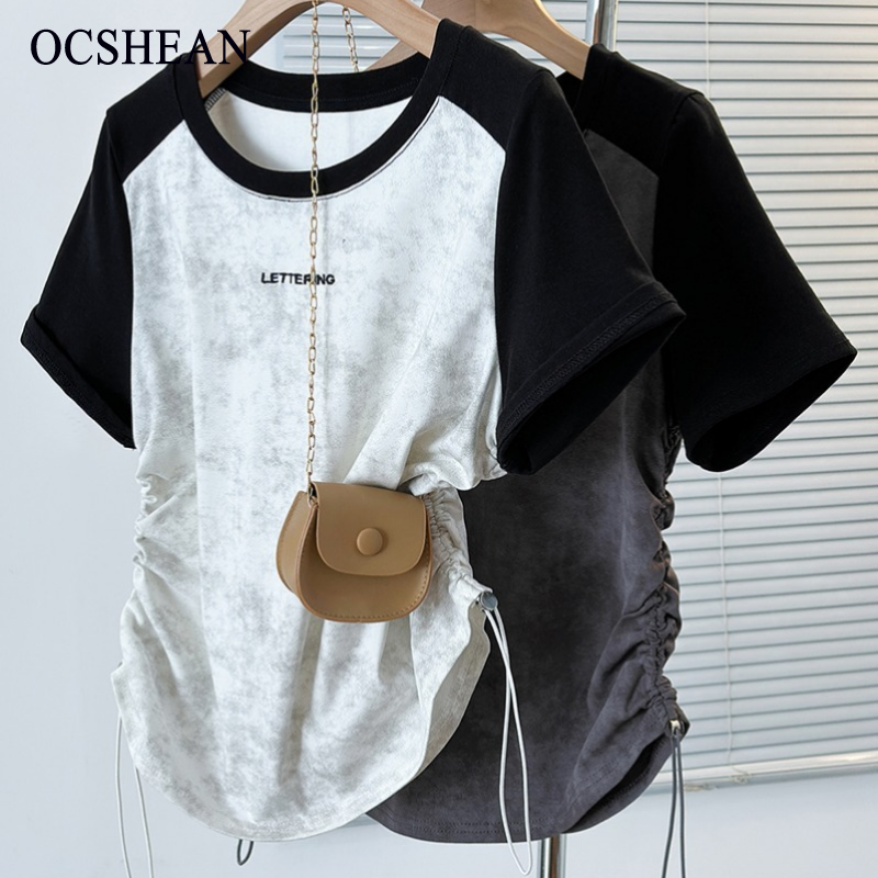 OCSHEAN เสื้อยืดผู้หญิง ลายตัวอักษร คอปัด แขนสั้น วัสดุผสมฝ้ายและสแปนเด็กซ์ ใส่สบาย ราคา 138 บาท*ส่งฟรี