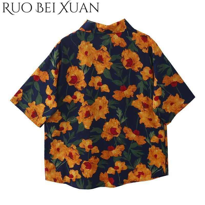 Ruo Bei Xuan 2025 New Short Sleeve Dopamine Hong Kong Style Shirt Women's Summer Seaside Vacation Floral Shirt ราคา 161 บาท*ส่งฟรี