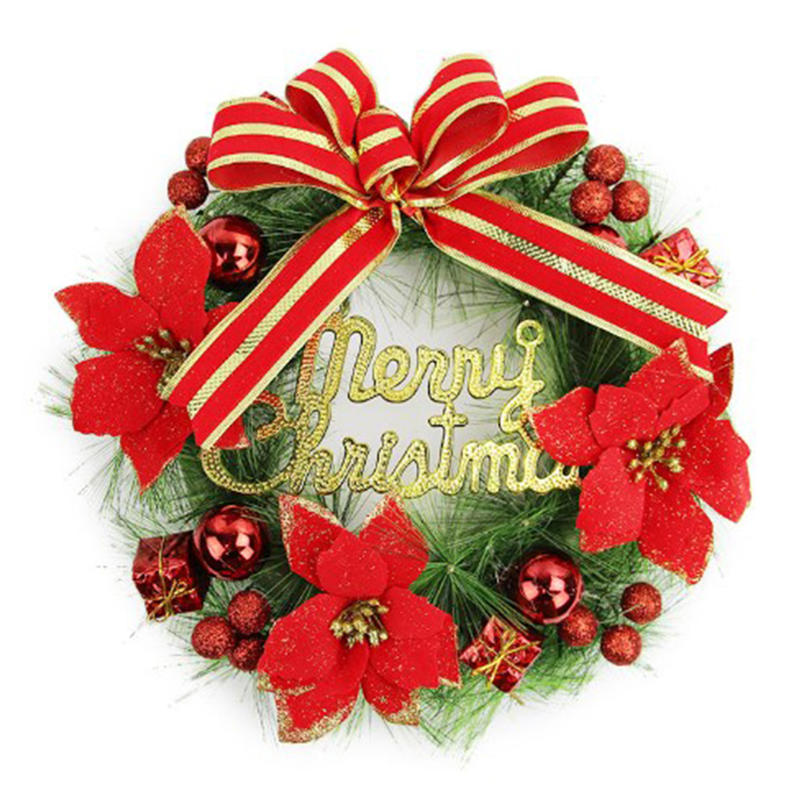 Durable Plastic and Fabric Wreath Festive Christmas Wreath Large Bow Red Christmas Flower Wreath Festive Front Door Decoration for Merry Christmas Celebrations Perfect