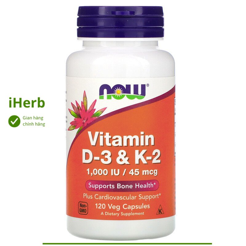 Viên uống bổ sung Vitamin D3 K2  IU Now Foods (120 viên) - iHerb Việt Nam