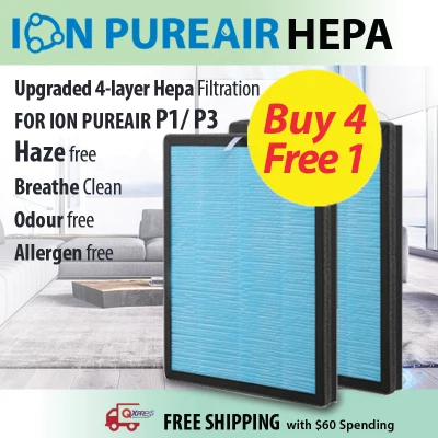 Hepa Filter for ION PUREAIR P1/ P3/ GEN2 P4/P5/P7/ GEN3 P7(UV)/P8(UV) ( 4+Free 1, Total 5 Pieces)