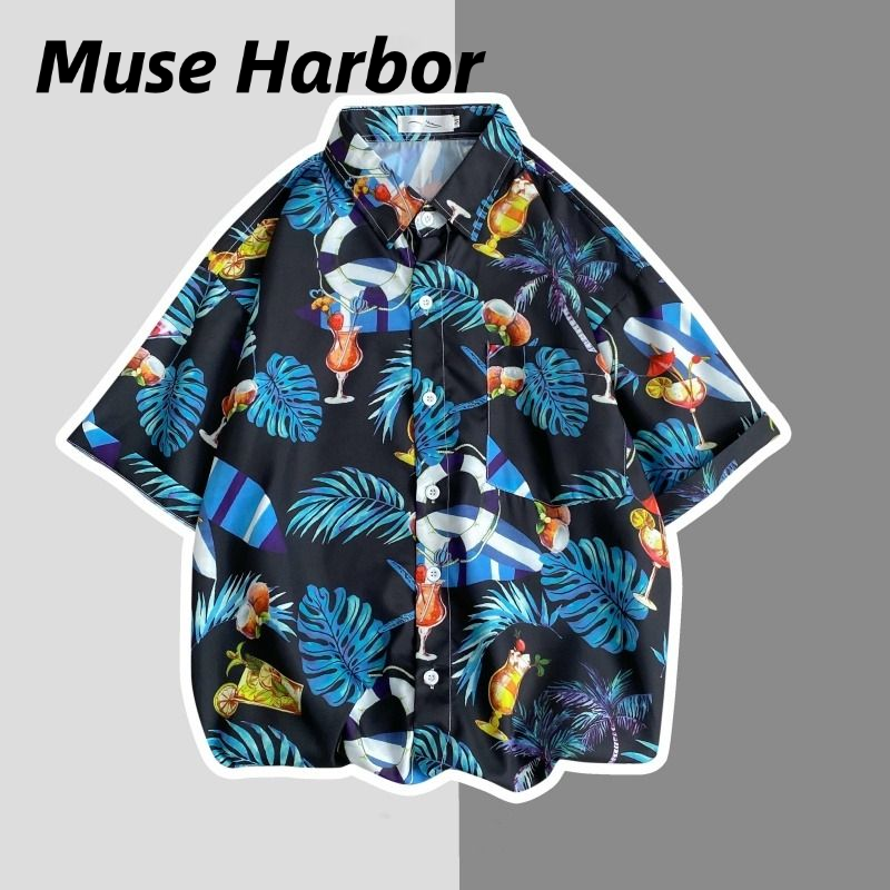 Muse Harbor เสื้อเชิ้ตฮาวายลายดอกไม้สำหรับชายหาด สีสดใสแขนสั้น ราคา 92 บาท*ส่งฟรี
