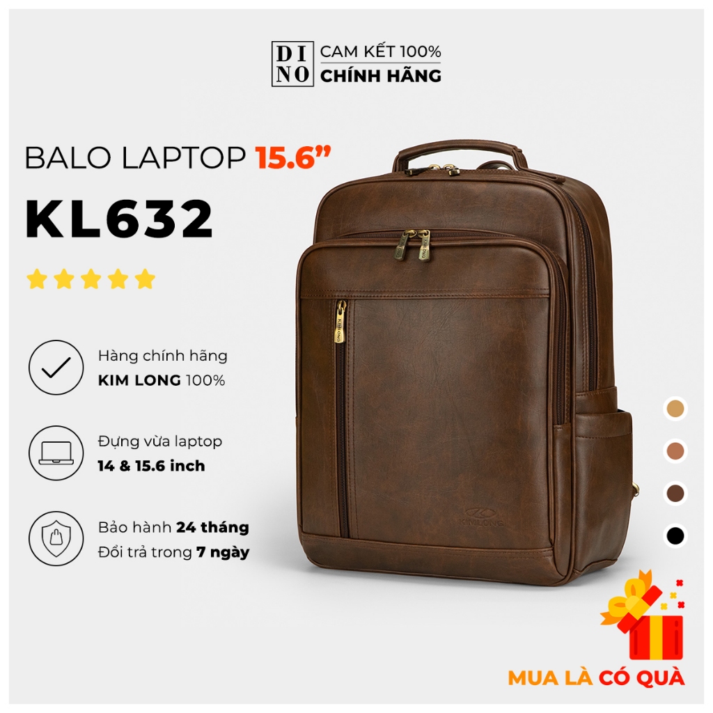  Balo Da Laptop 15.6 Inch Nhỏ Gọn Balo Laptop 16 Inch Da Cao Cấp Balo Da Cho Nam Nữ Chống Nước Kim Long KL632 