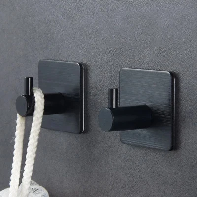 Oriobaoao✅ Aluminum Hanger Hook Stainless Steel Hook Self Adhesive Home Wall Storage Holder Bathroom Towel Hanger Kitchen Accessories