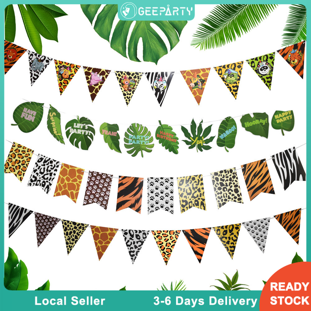 Jungle Safari Animal Stripe Flag Bunting for Birthday Party