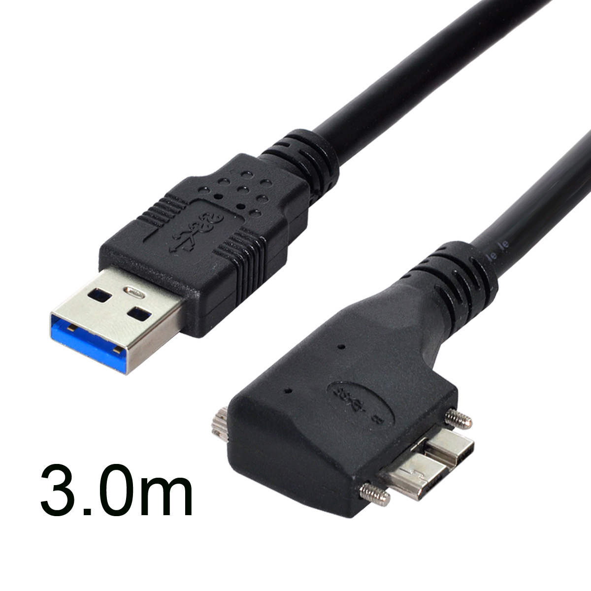 Cáp Dữ Liệu USB3.0 Sang Micro USB | Đầu Cắm Vuông 90° bên phải 3M | Có Khóa Vít Cố Định | Chiều Dài Từ 1.2M - 5M