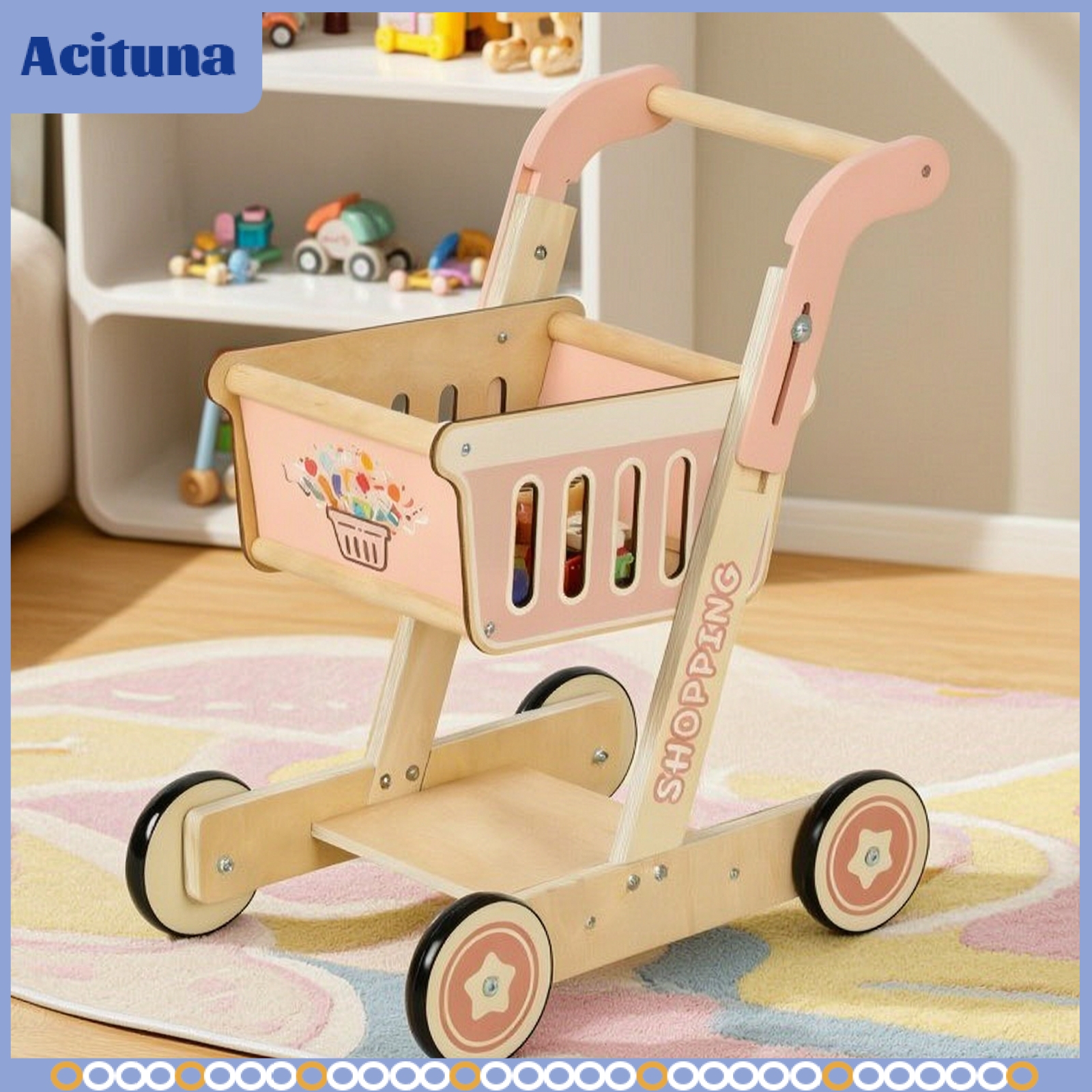 Acituna Pretend Play Wooden Shopping Cart Toddler-Sized Toy Shopping Cart Child Safe for Toddlers ราคา 12,866 บาท*ส่งฟรี