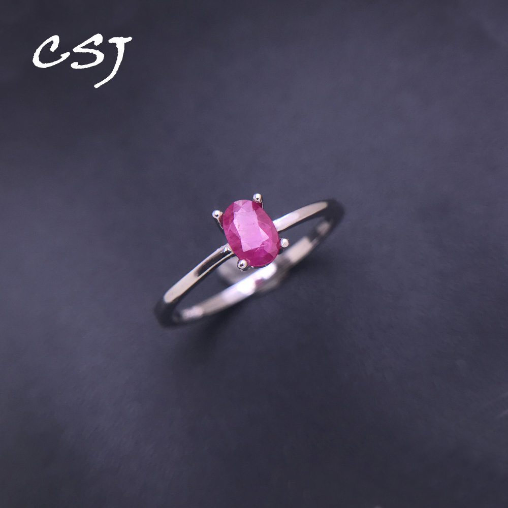 CSJ Slim Real Natural Ruby Ring Sterling Sier Ngọc lục bảo Sapphire Aquamarine Phosphate Lady Trang sức Đảng Quà tặng