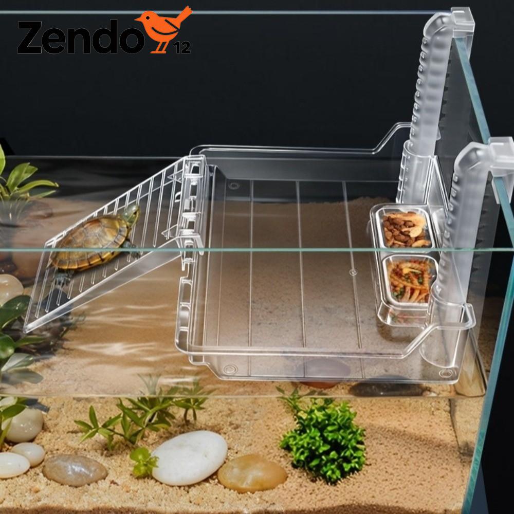 ZENDO12 Treo Bệ phơi nắng cho bò sát Trong suốt Đi thang Sân nghỉ dưỡng cho rùa Sáng tạo kèm bát ăn Đảo nổi Sử dụng trong bể cá