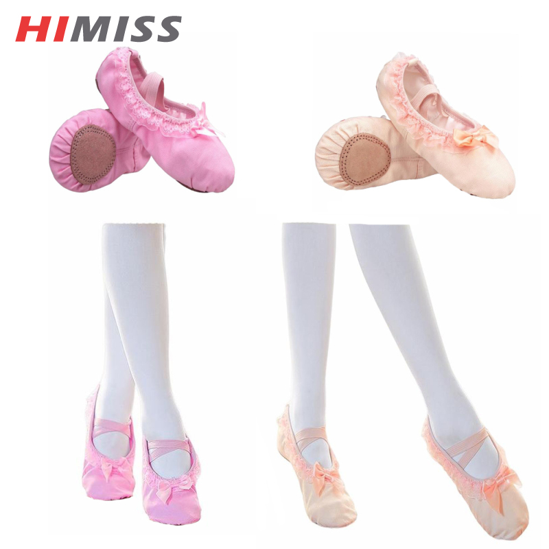 HIMISS Ballet Shoes For Girls Ballet Slippers Soft Cowhide Sole Dance Shoes Bowknot Lace Trim Yoga Shoes ราคา 158 บาท*ส่งฟรี