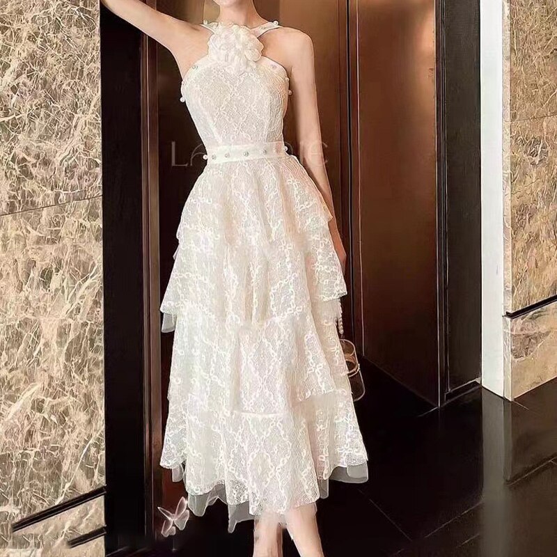 RYRYSTYLE 2023 White Elegant Dress Women Embroidery Flower Lace Bodycon Sleeveless Vintage Summer Evening Party Vestido Luxury
