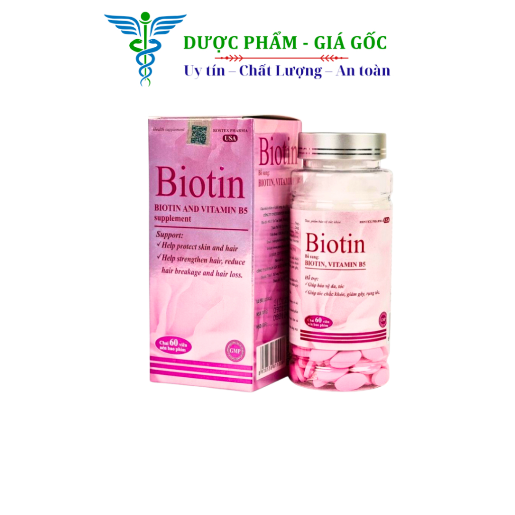 BIOTIN ROXTECH bổ sung Vitamin B5 giúp tóc chắc khỏe, giảm gãy rụng tóc 60 viên [Biotin Chai Hồng 60v]