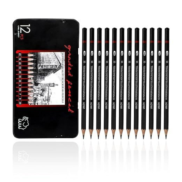 Pensil Gambar Sketsa Set Lengkap 2H H F B HB 2B 3B 4B 5B 6B 7B 8B Charcoal Pencils Set Perlengkapan Lukis 12 pcs PTT