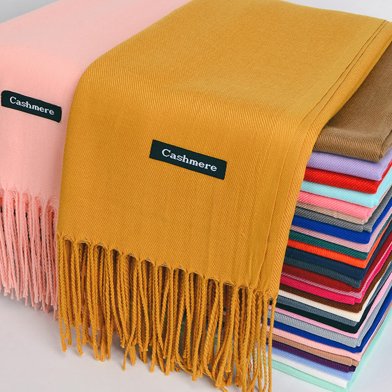 2022 Mùa Đông Cashmere Pashmina cho nữ Khăn Choàng khăn quấn dài Mùa Thu giữ ấm cổ Khăn Tua Phụ Nữ Khăn Quàng Cổ Màu Đen Đỏ Màu Xanh Lá Cây Phụ Nữ Phụ Kiện Chiếc Khăn