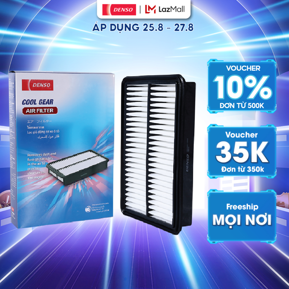 Lọc Gió Động Cơ 1061 DENSO Cool Gear Dùng Cho Ô Tô Mazda 3, 6, CX-5, CX-8, CX-9; An Toàn, Hiệu Quả Giúp Ngăn Bụi Bẩn, Dị Vật Vào Buồng Đốt; Mã 260300-1061