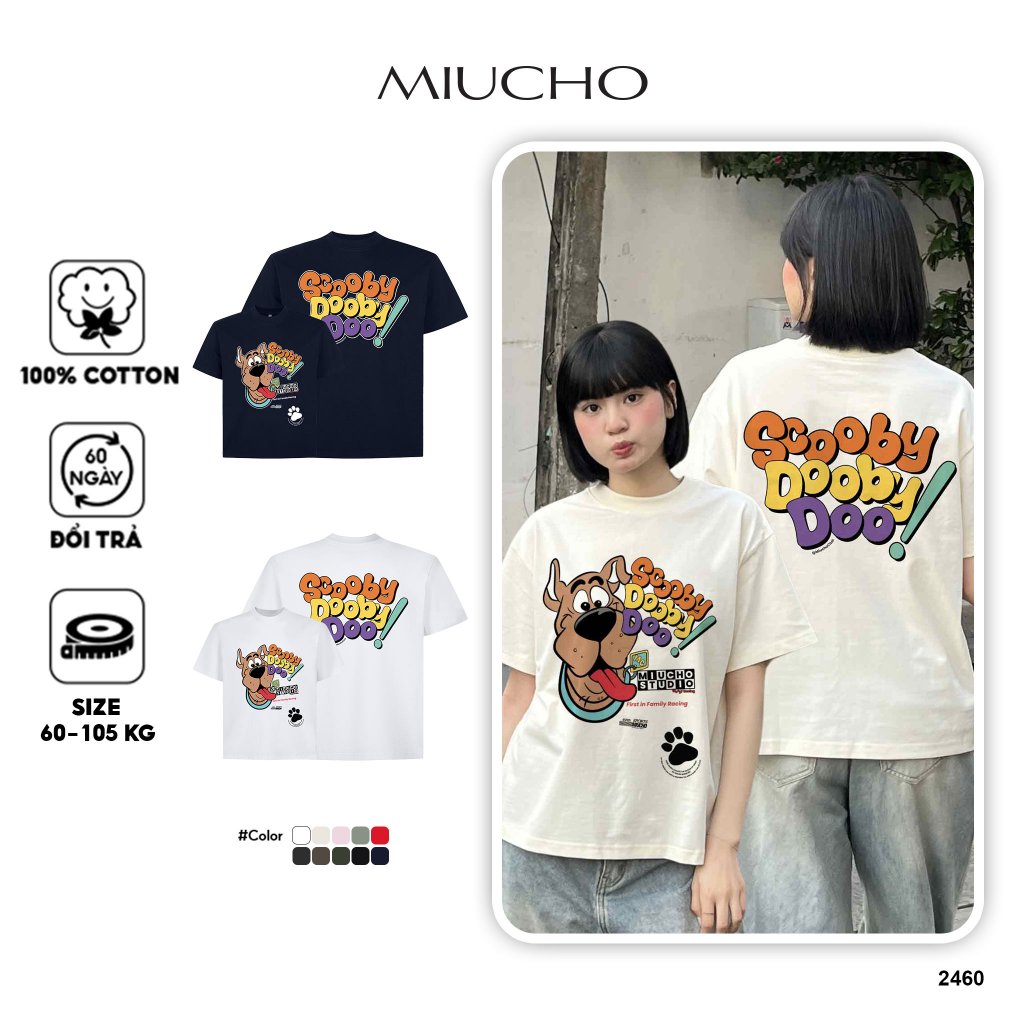  Áo thun unisex form boxy AXD2460 Miucho chất vải cotton 2c đứng form tay ngắn cổ tròn in mix 