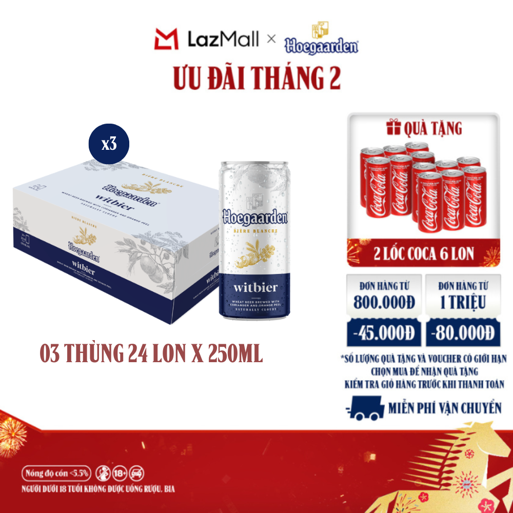 Combo 3 Thùng 24 Lon Bia Hoegaarden white bỉ thùng 24 lon (250ml/lon)