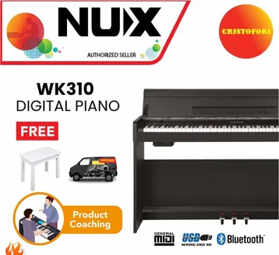 NUX WK310 Digital Piano (BLACK) , NUX Piano Practice App With Bluetooth-enabled, 88 weighted keys intelligent digital piano, MIDI support ( NUX WK-310 / NUX WK 310 )