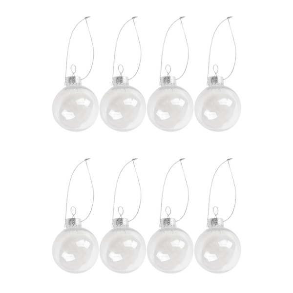 Clear DIY Baubles Shatterproof Seamless Plastic XMAS Ball Home Tree Decor Gift - 60mm QTY:8