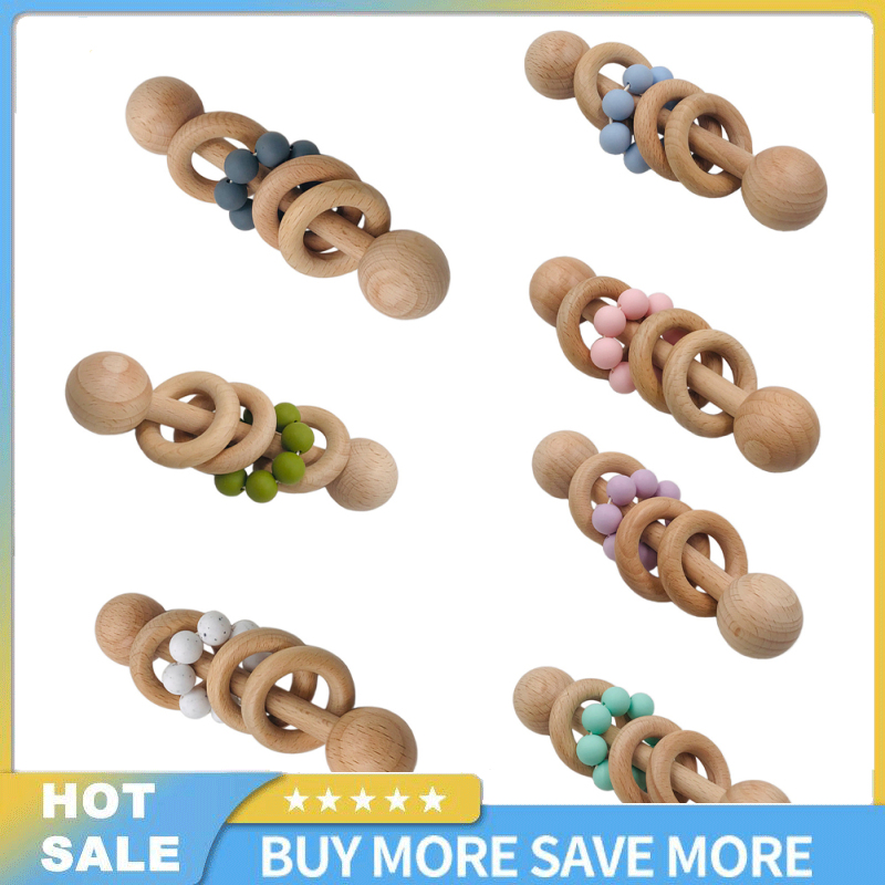 Bé lúc lắc bằng gỗ đồ chơi hạt Silicone Vòng nhai mọc răng nắm đồ chơi nhẹ nhàng cho quà tặng sinh nhật nam nữ