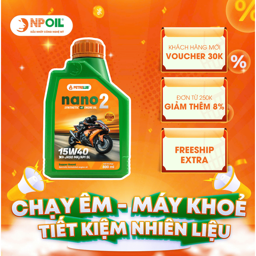 Dầu nhớt xe máy PETROLUB NANO2 15W40 4T - 1L/ 0,8L